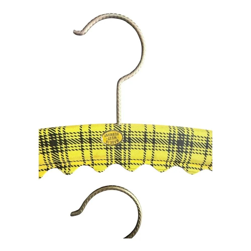 Vintage West Germany Padded Hangers Set 3 Plaid Tartan Scalloped Kitsch